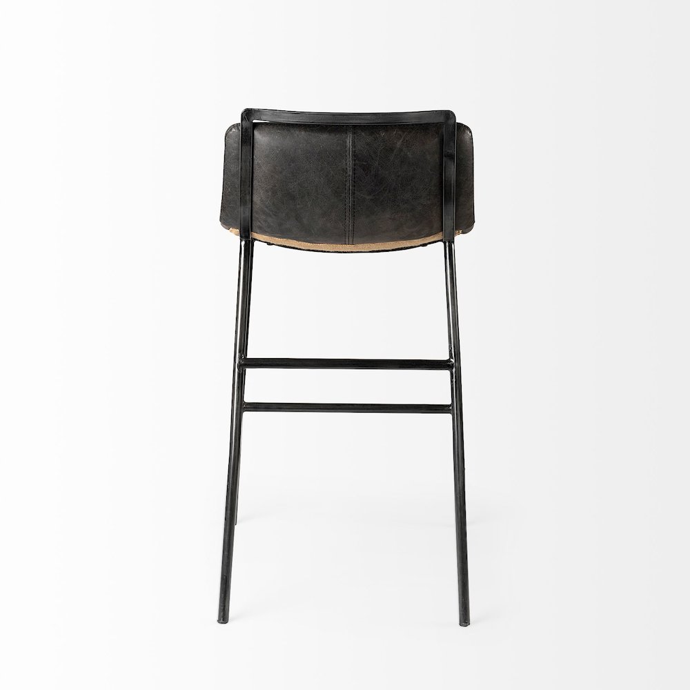 33.5" Total Height Ebony Leather Seat Black Metal Frame Counter Stool. Picture 8