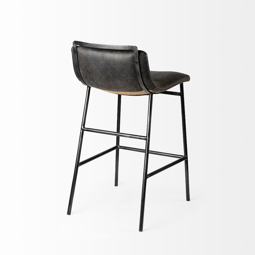33.5" Total Height Ebony Leather Seat Black Metal Frame Counter Stool. Picture 9