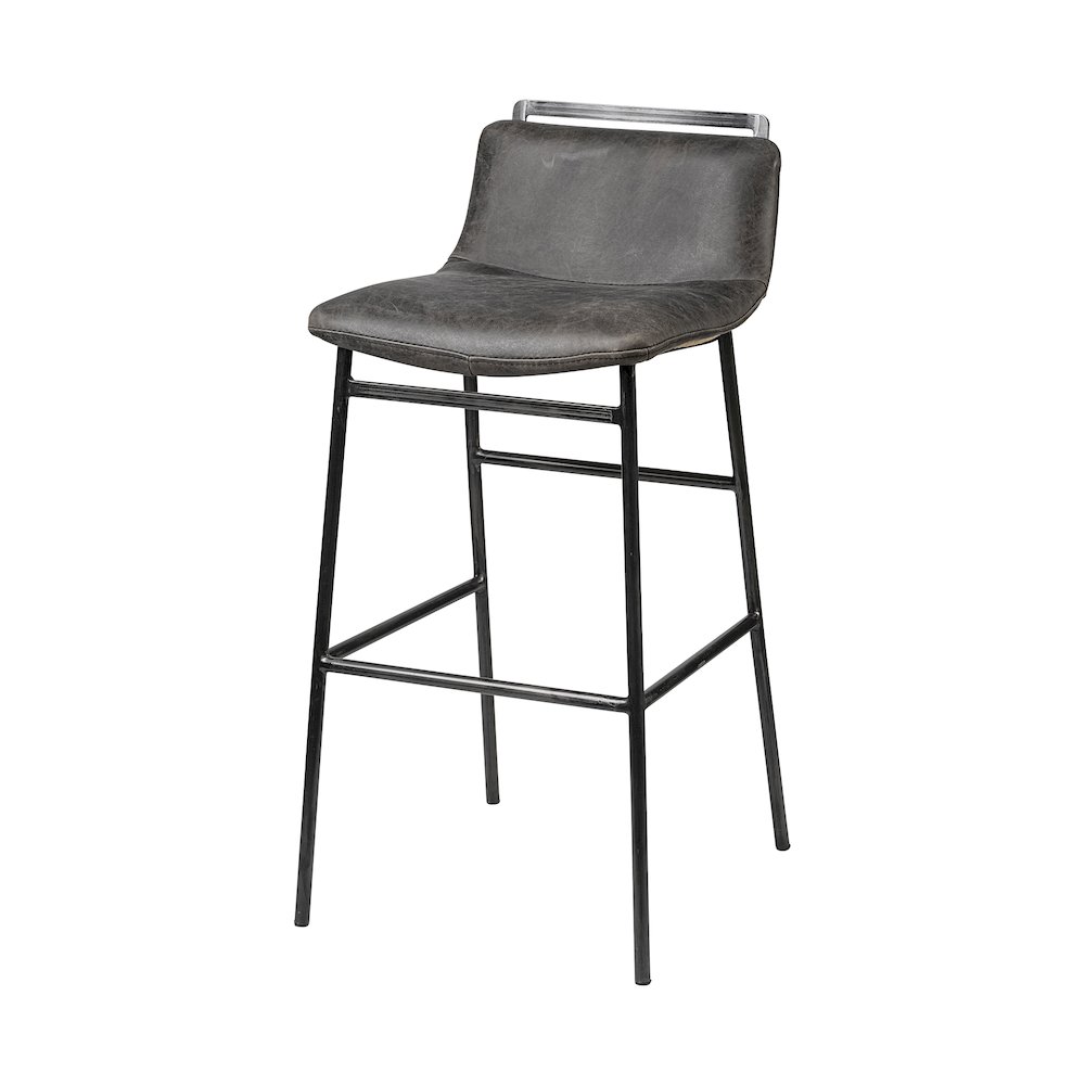 37.5" Total Height Ebony Leather Seat Black Metal Frame Bar Stool. Picture 1