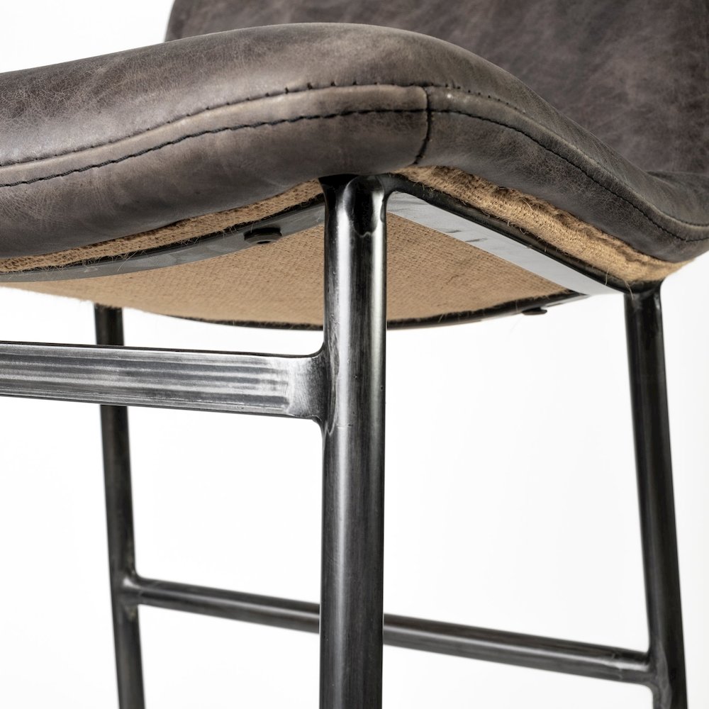 37.5" Total Height Ebony Leather Seat Black Metal Frame Bar Stool. Picture 2