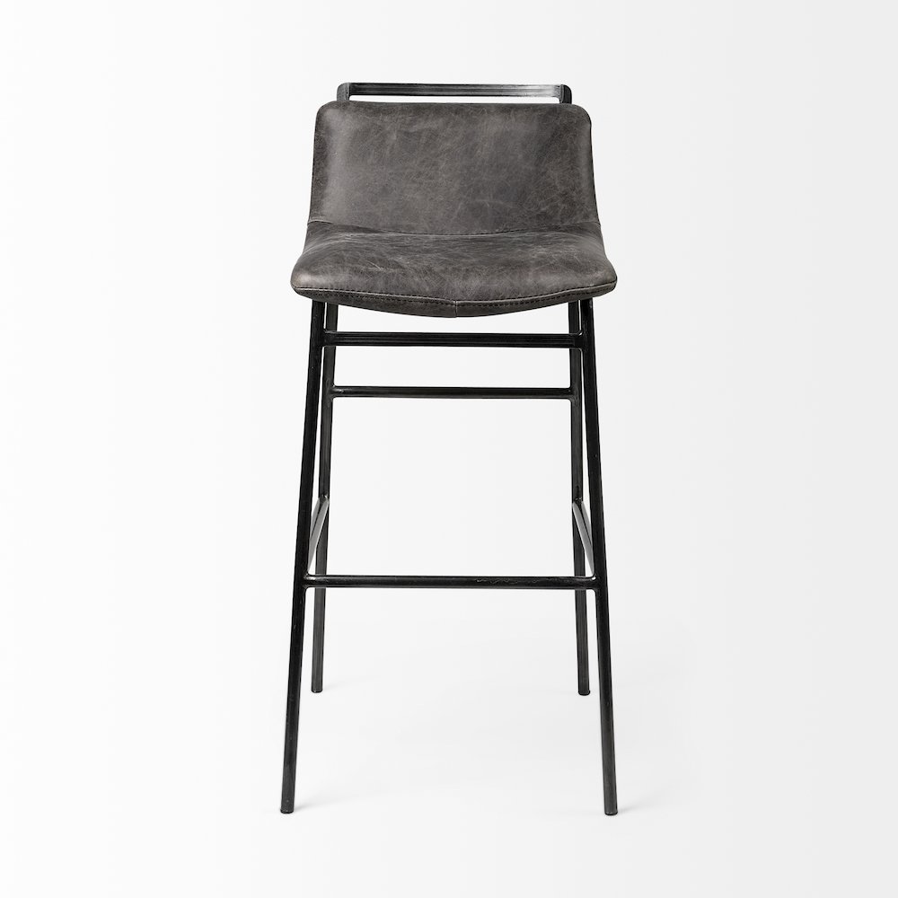 37.5" Total Height Ebony Leather Seat Black Metal Frame Bar Stool. Picture 4