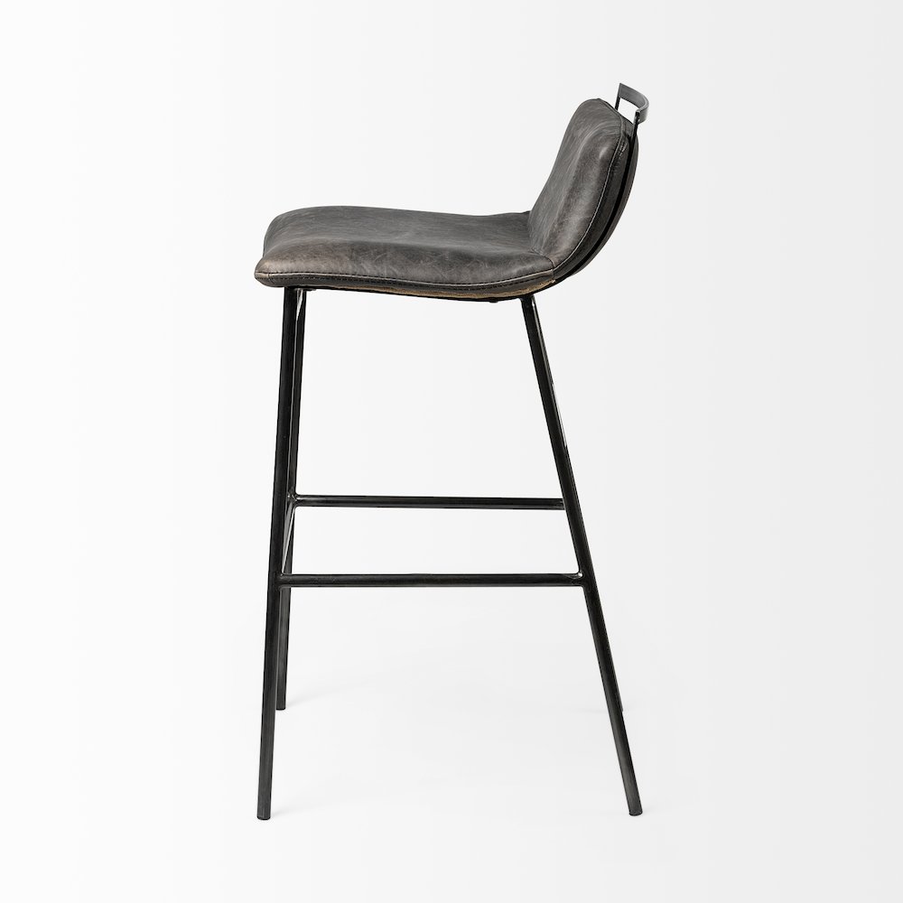 37.5" Total Height Ebony Leather Seat Black Metal Frame Bar Stool. Picture 5