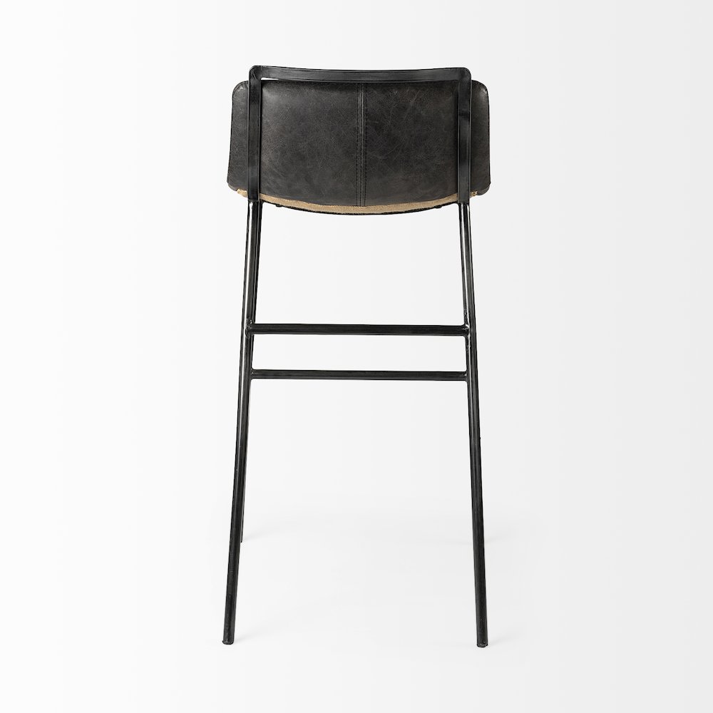 37.5" Total Height Ebony Leather Seat Black Metal Frame Bar Stool. Picture 6