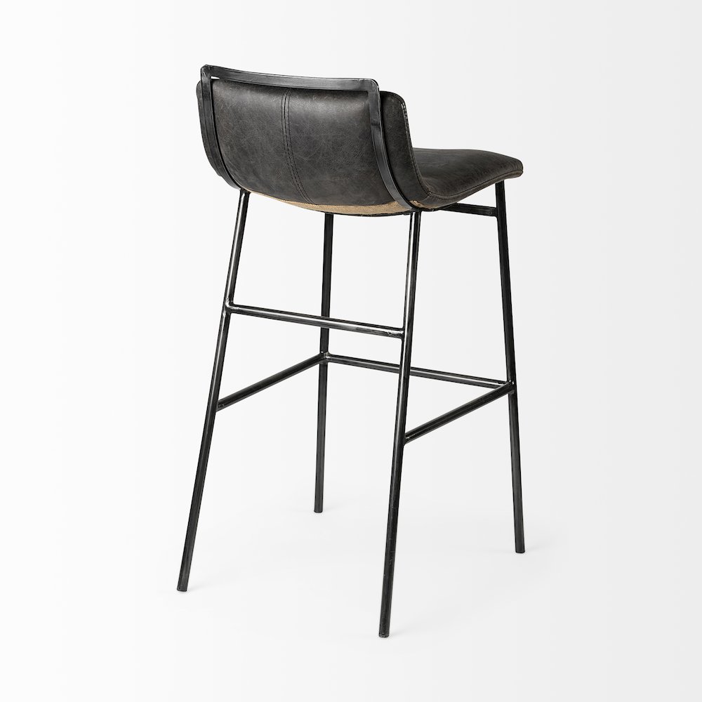 37.5" Total Height Ebony Leather Seat Black Metal Frame Bar Stool. Picture 7