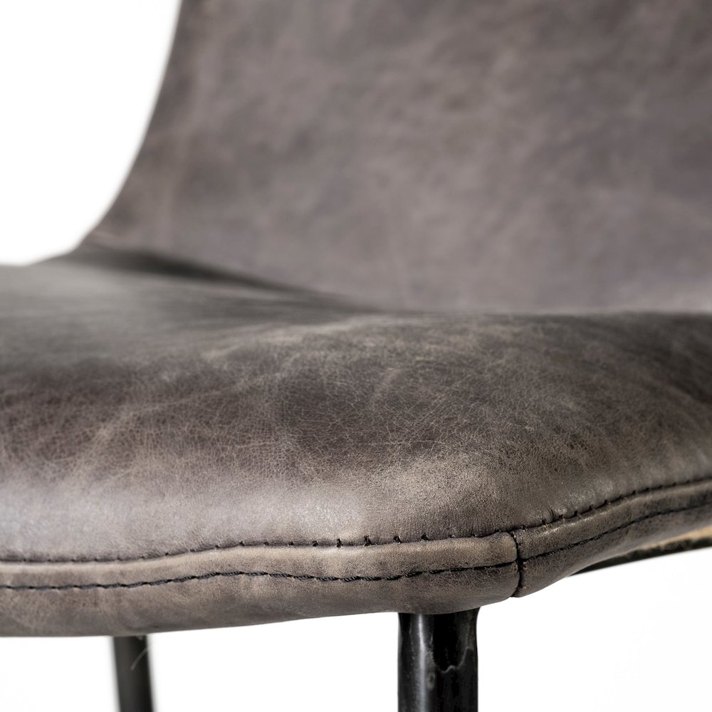 37.5" Total Height Ebony Leather Seat Black Metal Frame Bar Stool. Picture 9