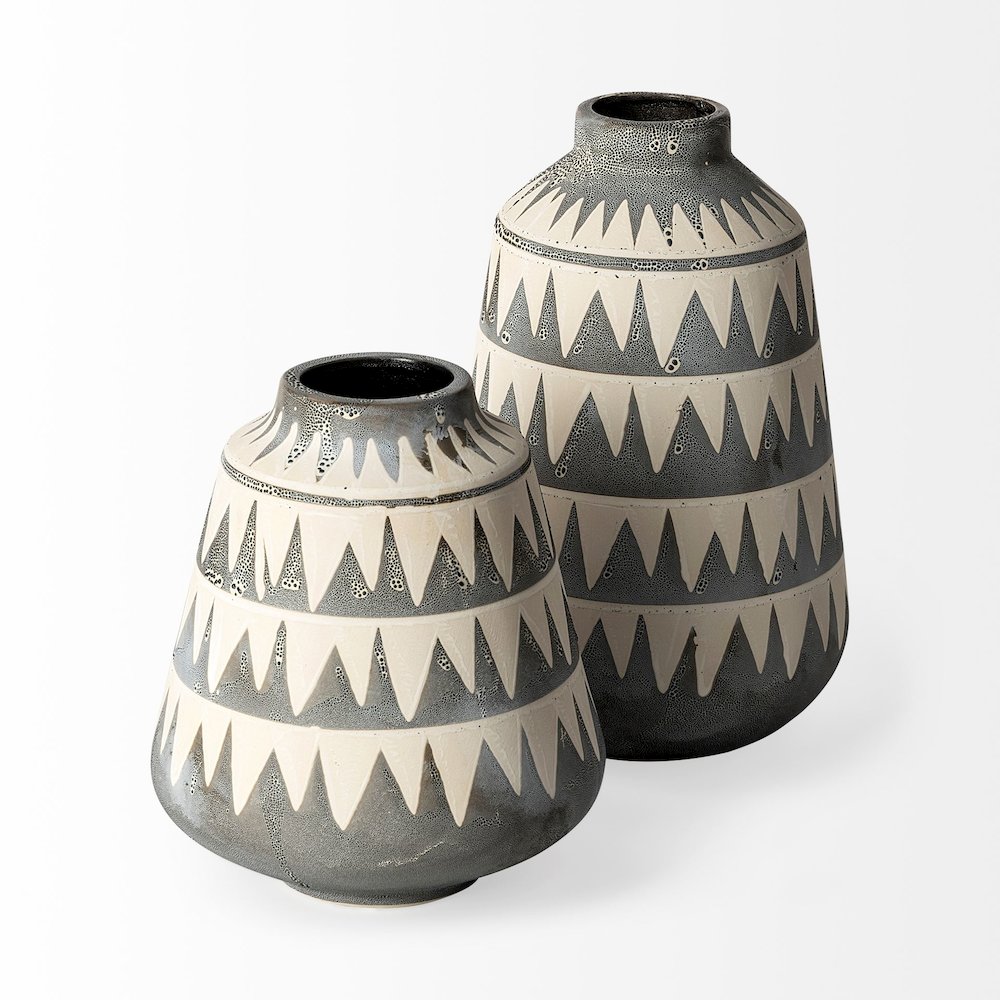 Delaney Large Gray Patterned Ceramic Vase. Picture 6
