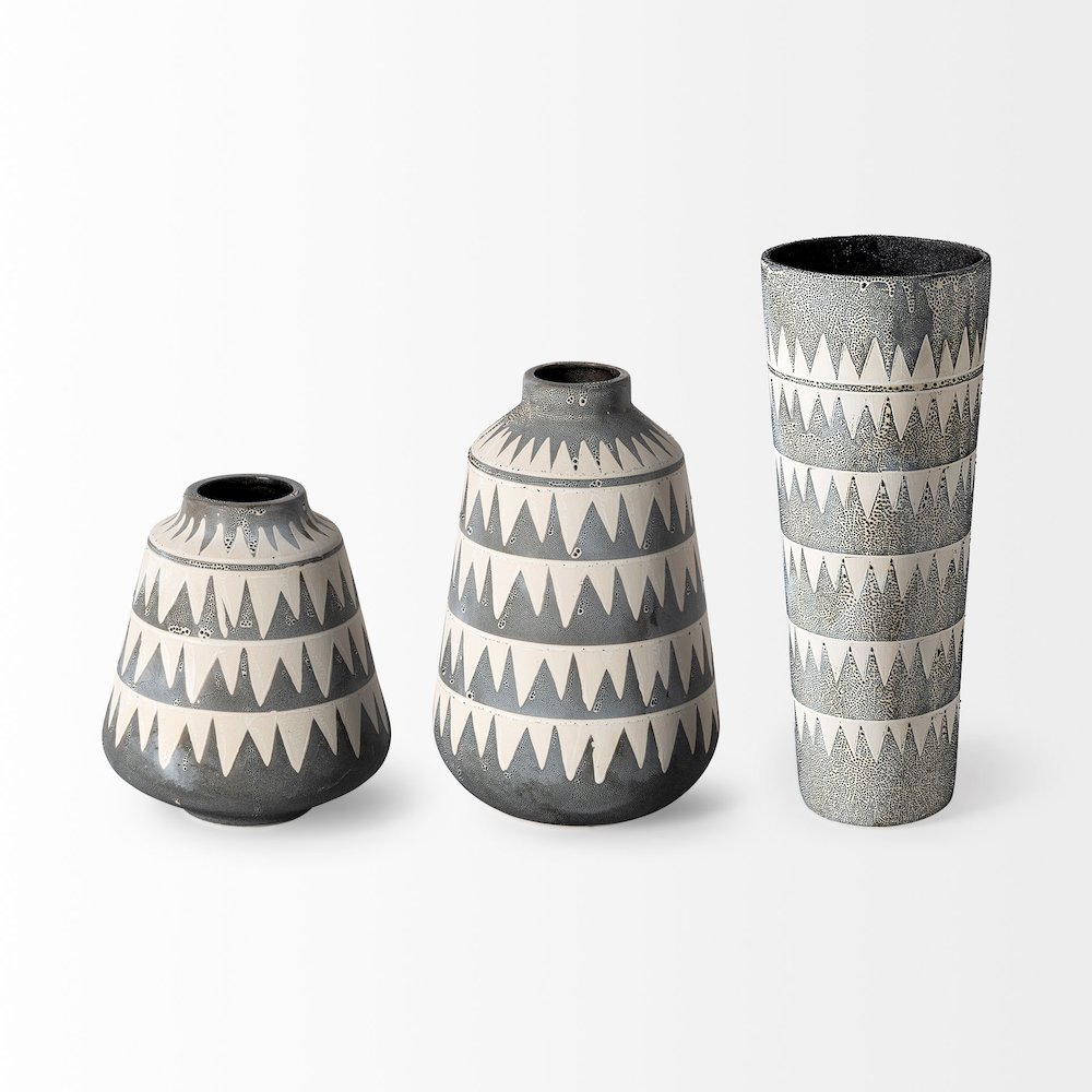 Delaney Large Gray Patterned Ceramic Vase. Picture 7