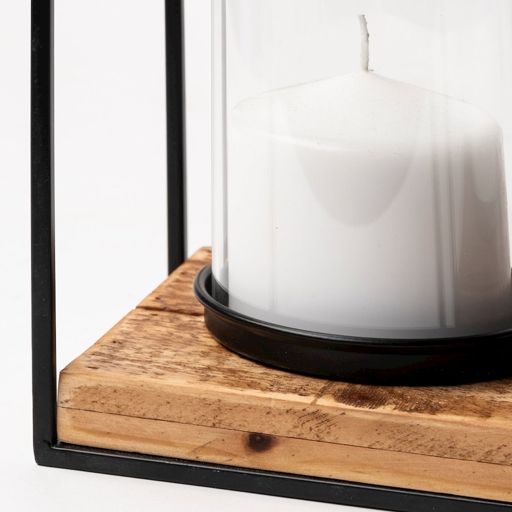 Leopold Set of Two Black Metal Wooden Base Table Candle Holders. Picture 6