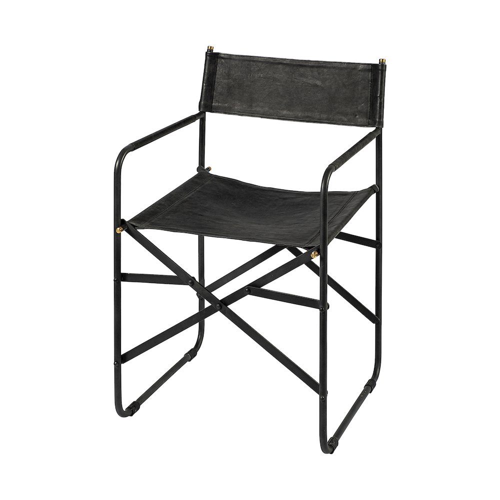 Black Iron Frame Black Leather Dining Chair. Picture 1