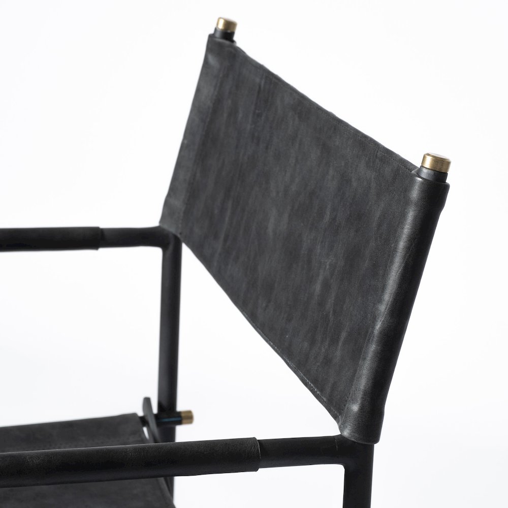 Black Iron Frame Black Leather Dining Chair. Picture 3