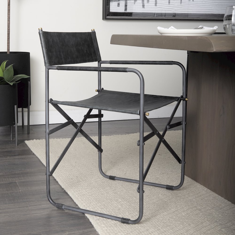 Black Iron Frame Black Leather Dining Chair. Picture 8