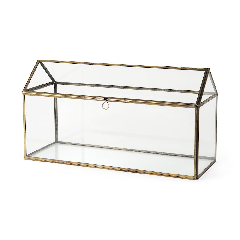 16L X 6W X 9H Gold Glass Terrarium Box. Picture 1