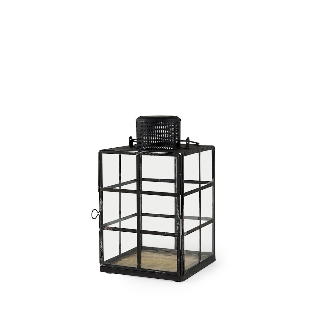 Gamfield  6.1L x 6.1W x 10.6H Small Black Metal and Glass Lantern. Picture 1