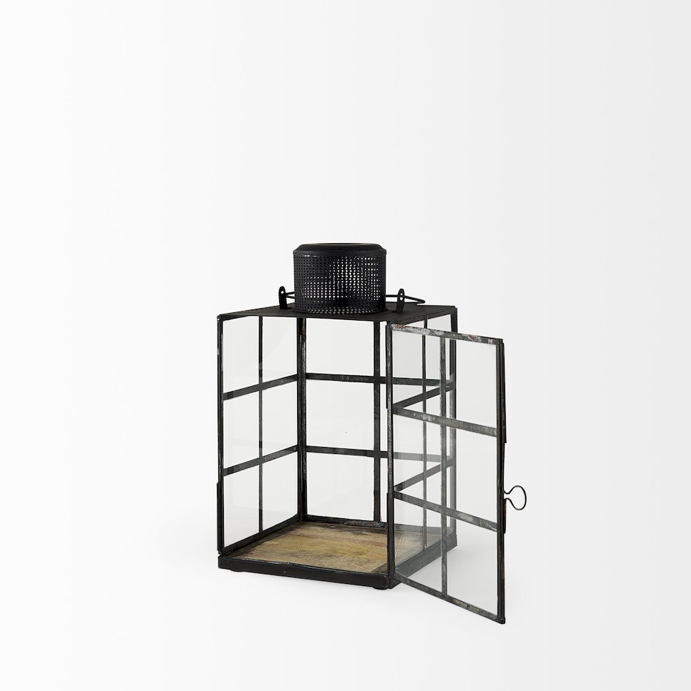 Gamfield  6.1L x 6.1W x 10.6H Small Black Metal and Glass Lantern. Picture 6
