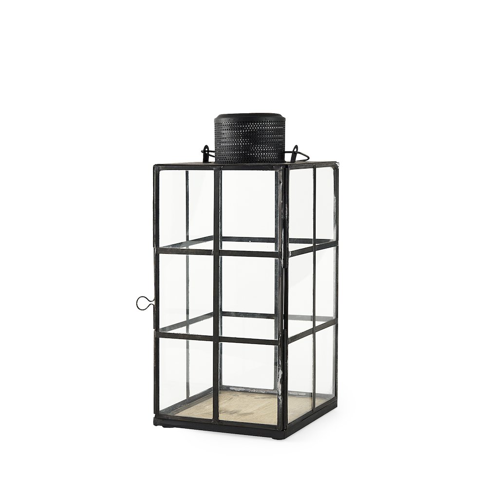 Gamfield 6.1L x 6.1W x 13.4H Medium Black Metal and Glass Lantern. Picture 1