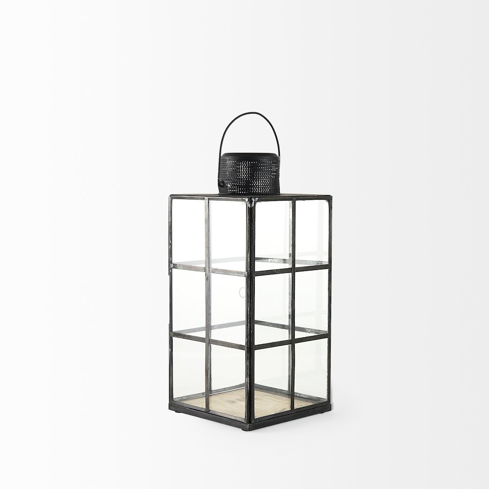Gamfield 6.1L x 6.1W x 13.4H Medium Black Metal and Glass Lantern. Picture 5
