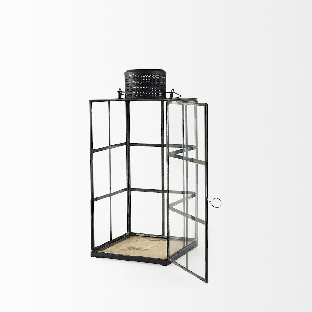 Gamfield 6.1L x 6.1W x 13.4H Medium Black Metal and Glass Lantern. Picture 6