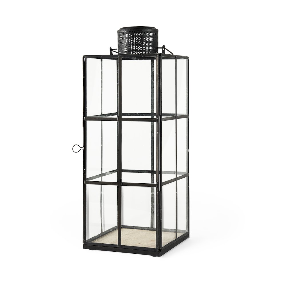 Gamfield 6.1L x 6.1W x 16.7H Large Black Metal and Glass Lantern. Picture 1