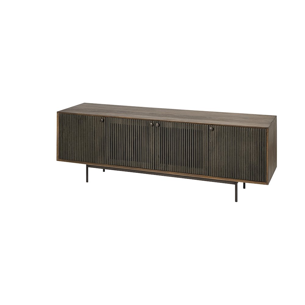 Grace Two-Toned Brown Solid Wood TV Stand Media Console with Slated Doors. Picture 1