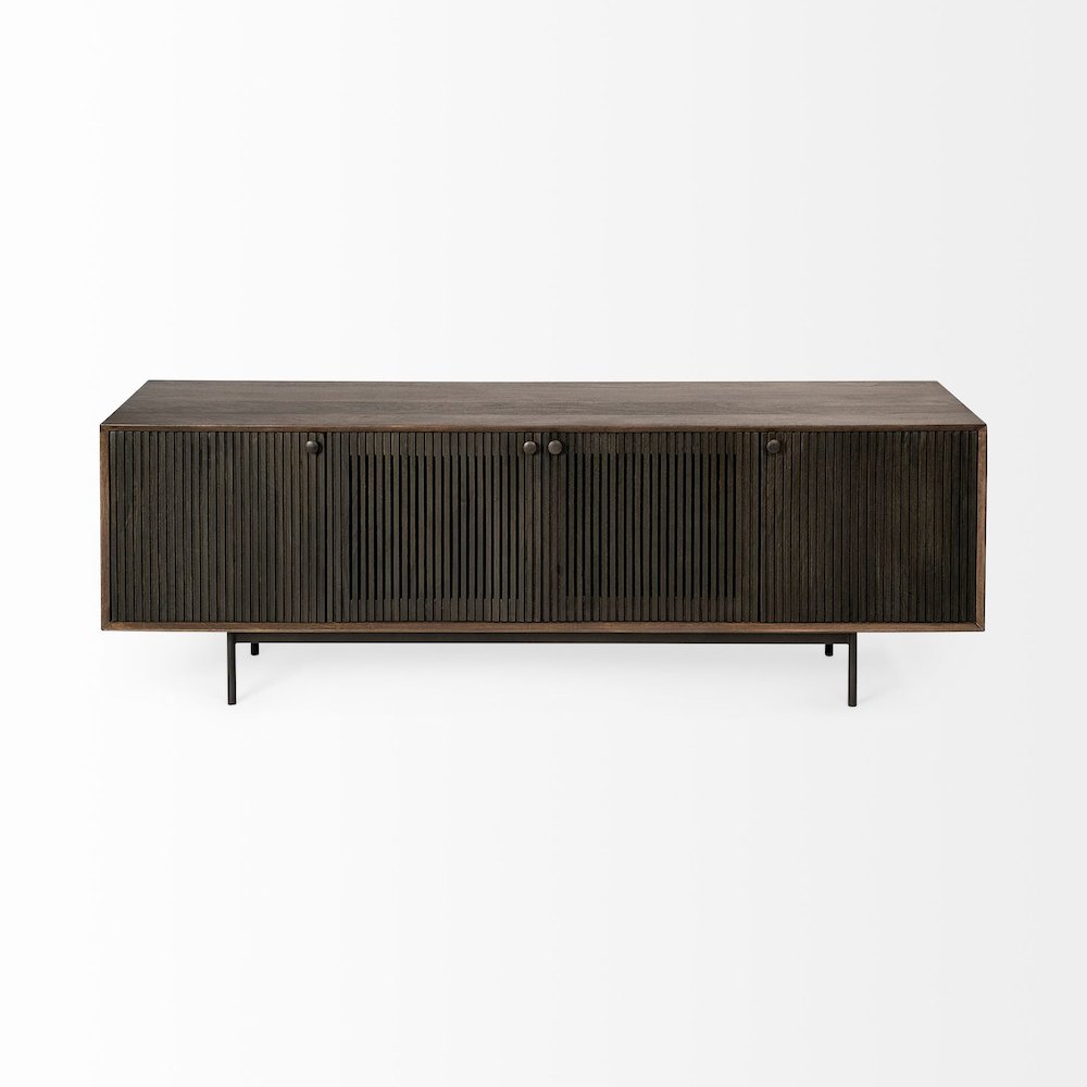 Grace Two-Toned Brown Solid Wood TV Stand Media Console with Slated Doors. Picture 8