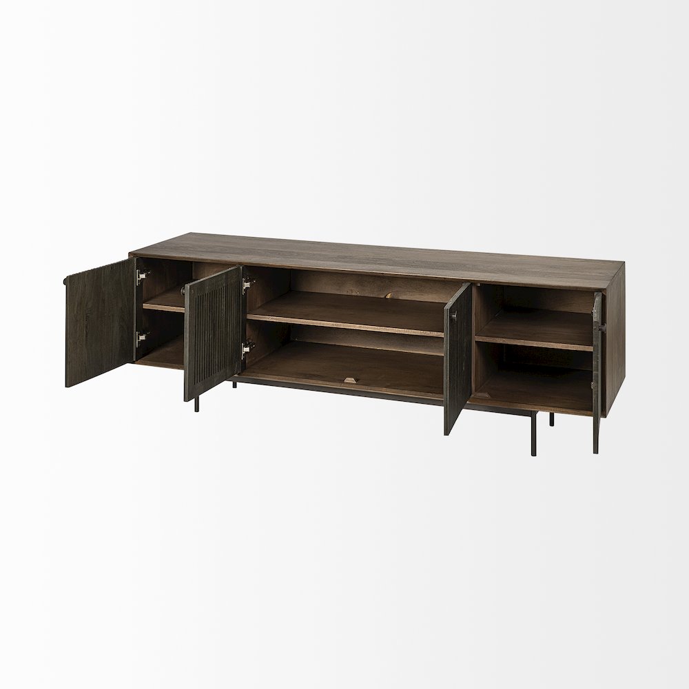 Grace Two-Toned Brown Solid Wood TV Stand Media Console with Slated Doors. Picture 11