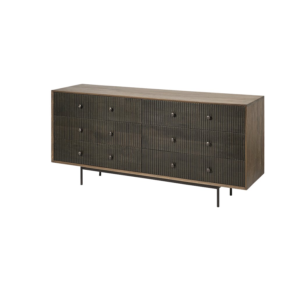 Grace 70Wx18.5Lx31.25H Two-Tone Brown Solid Wood 6 Drawer Sideboard. Picture 1