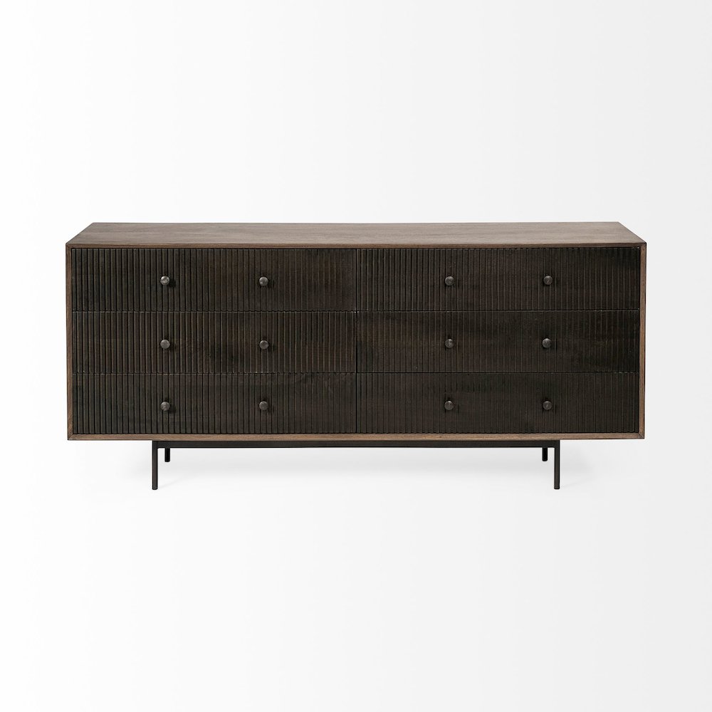 Grace 70Wx18.5Lx31.25H Two-Tone Brown Solid Wood 6 Drawer Sideboard. Picture 9