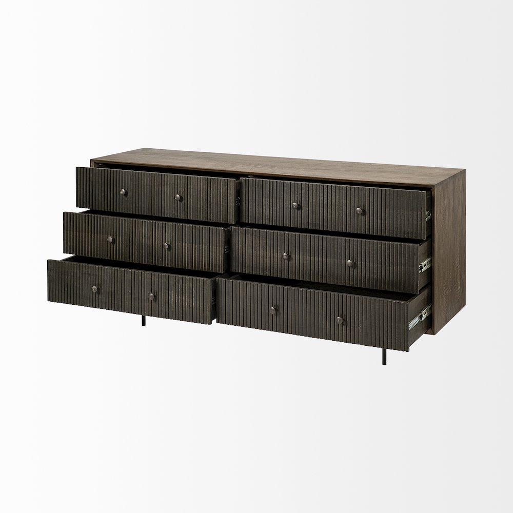 Grace 70Wx18.5Lx31.25H Two-Tone Brown Solid Wood 6 Drawer Sideboard. Picture 12