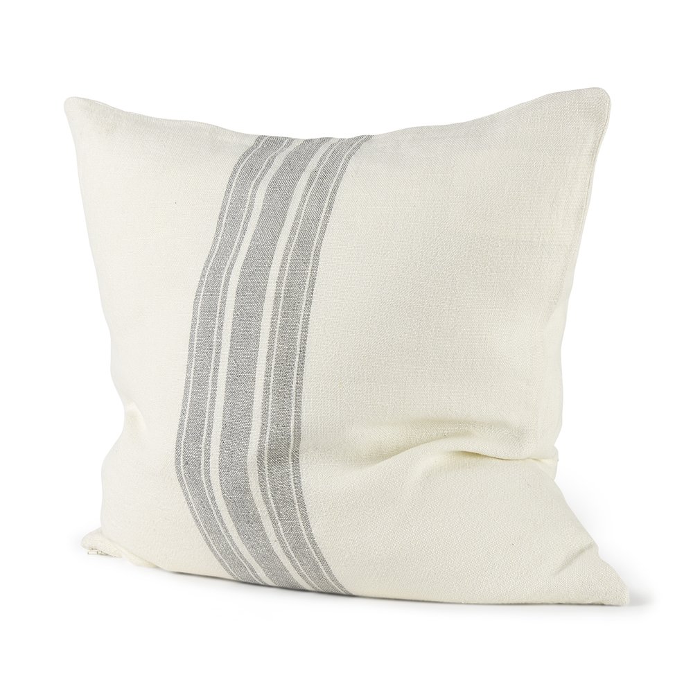22 X 22 Cream With Gray Stripes Decorative Pillow Cover. Picture 1