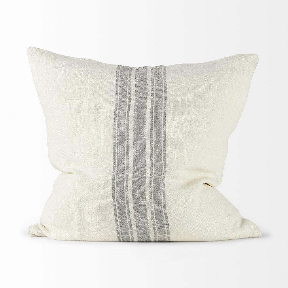 22 X 22 Cream With Gray Stripes Decorative Pillow Cover. Picture 3