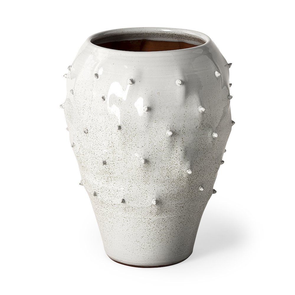 Julian Large Glossy White Ceramic Spoked Vase. Picture 1