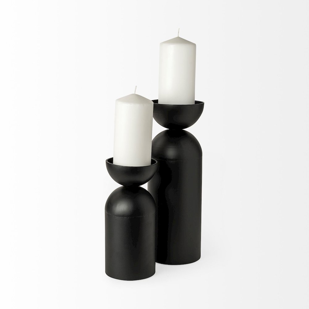 Alex Large Black Metal Cylindrical  Table Candle Holder. Picture 6