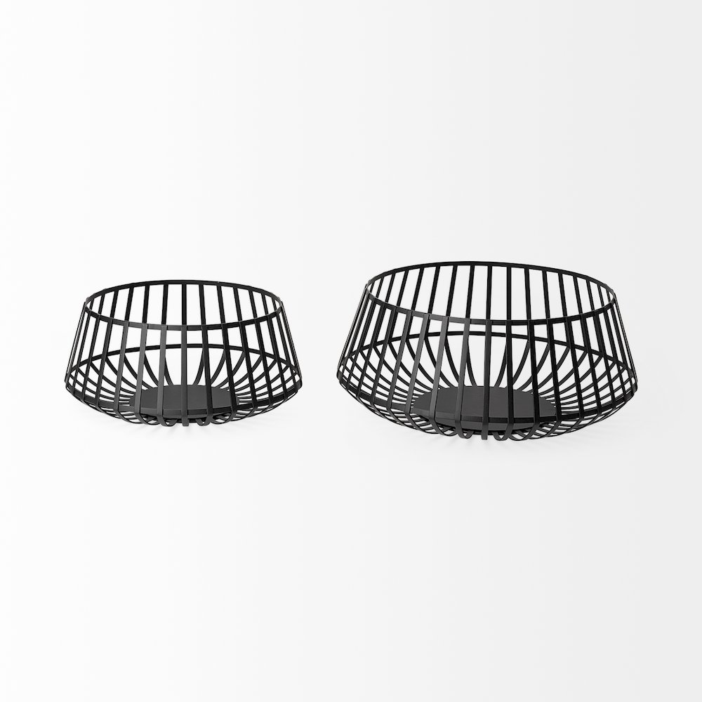 Set Of 2 Black Metal Slated Bowls. Picture 4