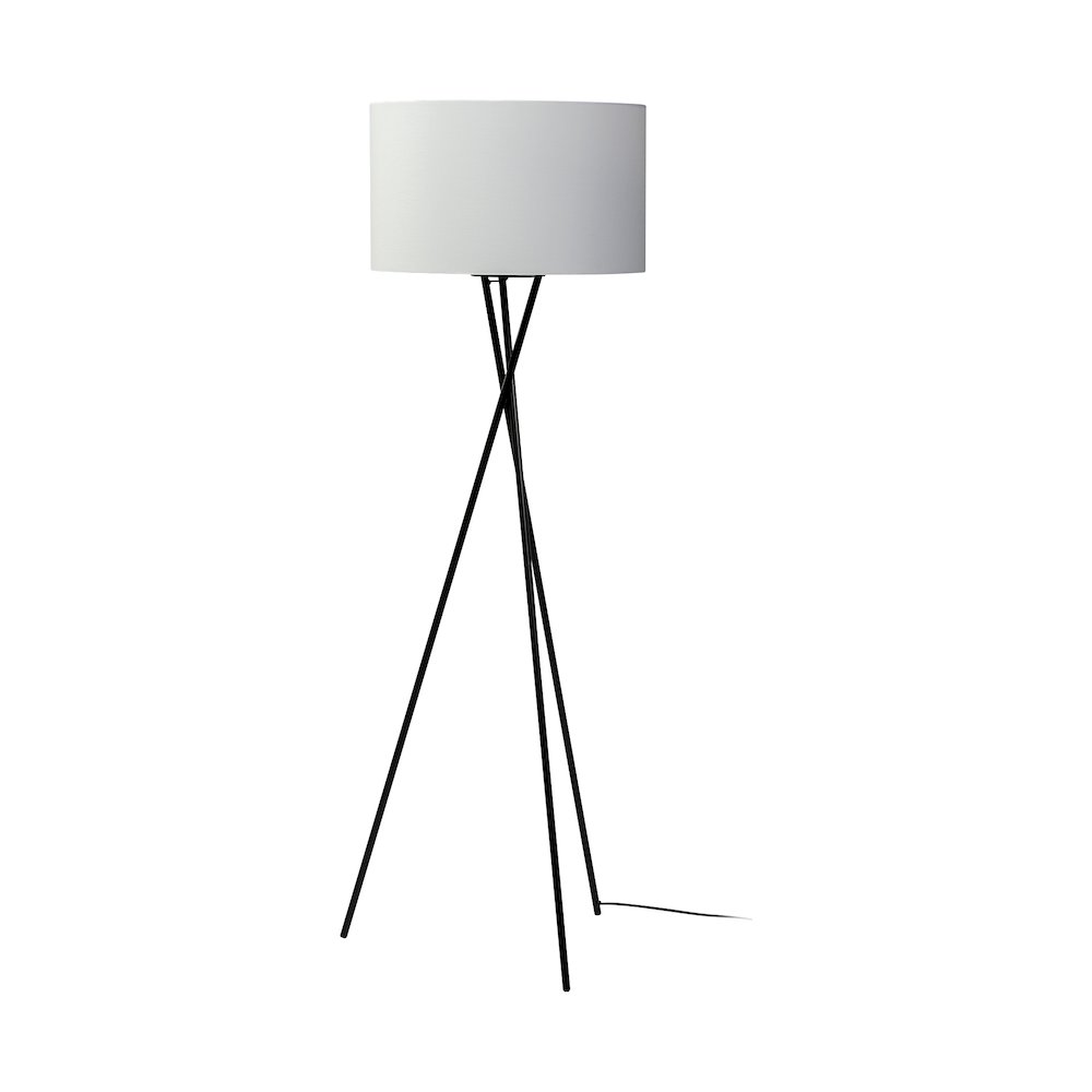 Ambrose 20.0L x 20.0W x 61.8H Black MetalWhite Fabric Shade Floor Lamp. Picture 1