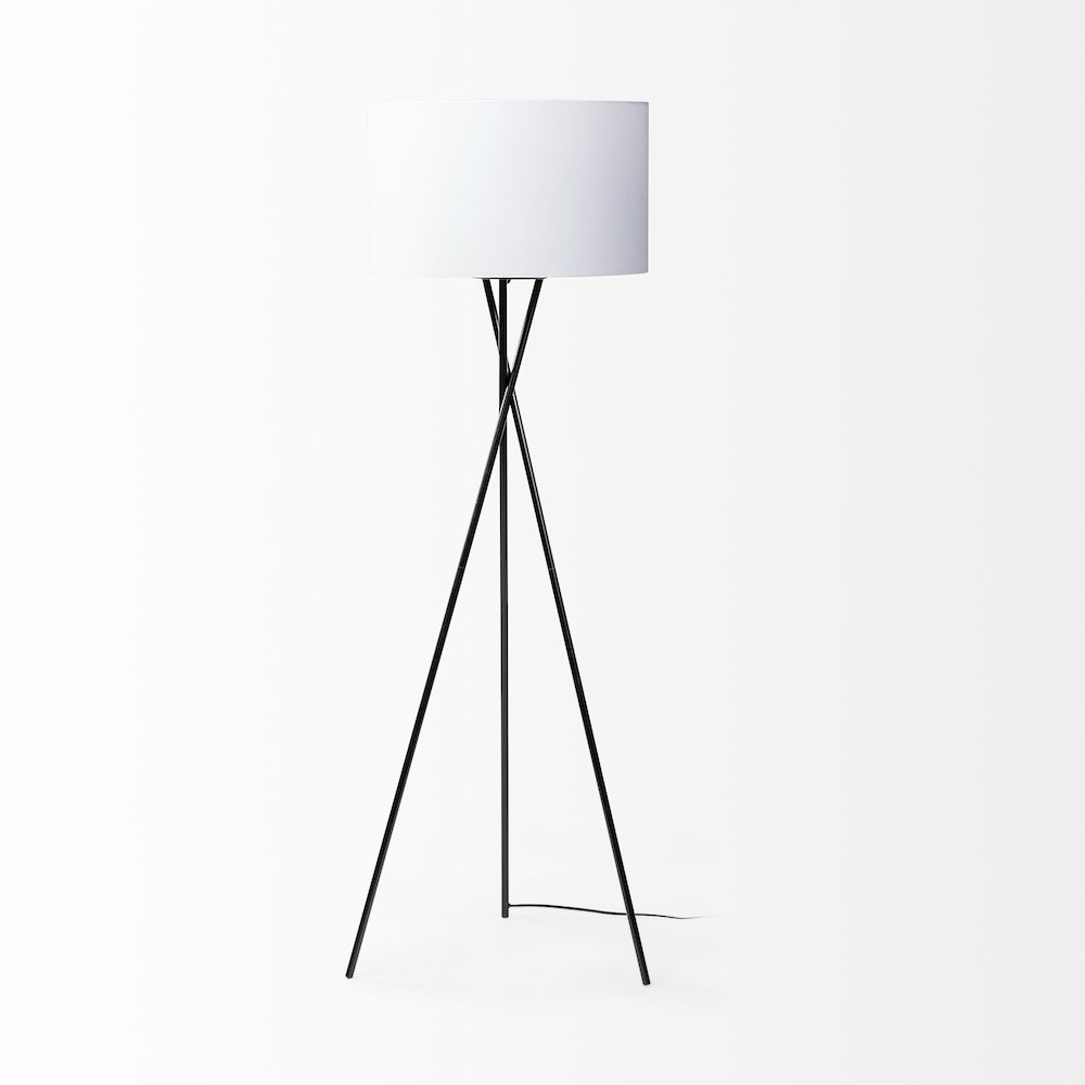 Ambrose 20.0L x 20.0W x 61.8H Black MetalWhite Fabric Shade Floor Lamp. Picture 8
