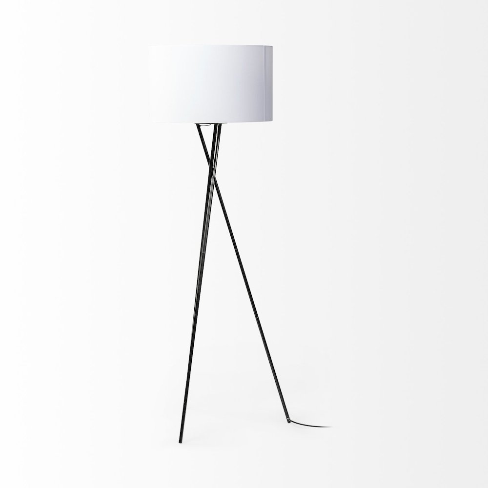 Ambrose 20.0L x 20.0W x 61.8H Black MetalWhite Fabric Shade Floor Lamp. Picture 9