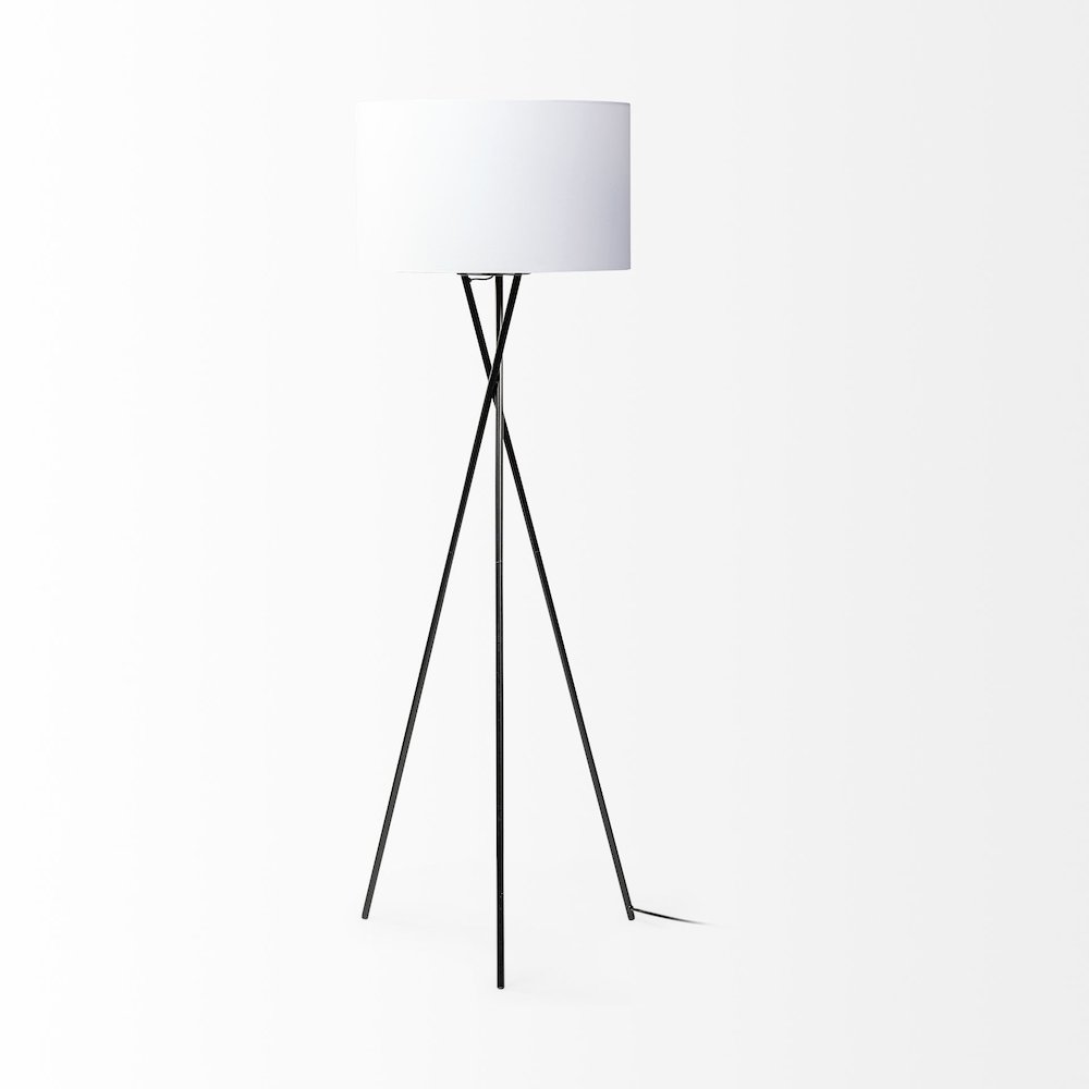 Ambrose 20.0L x 20.0W x 61.8H Black MetalWhite Fabric Shade Floor Lamp. Picture 10