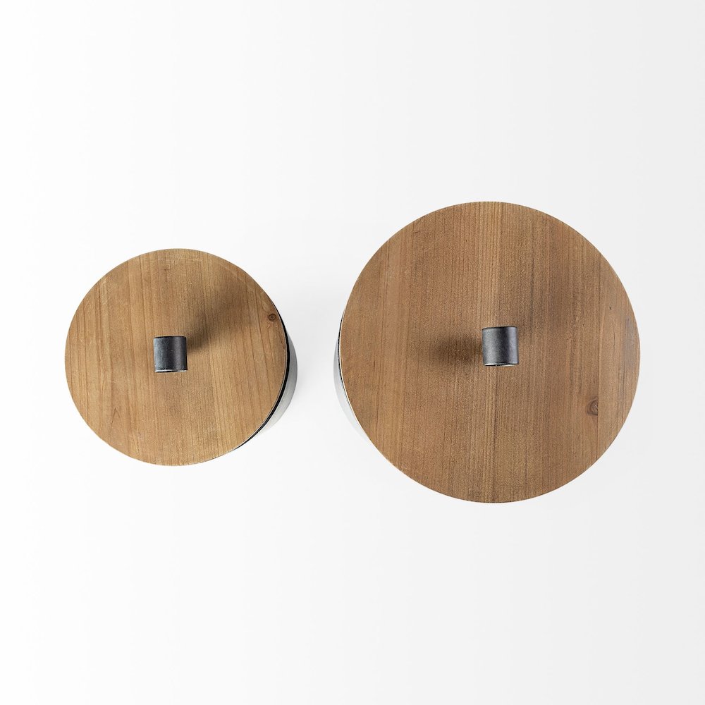 Cyril (Set of 2) Gray Metal Brown Wood Lids Jars. Picture 7