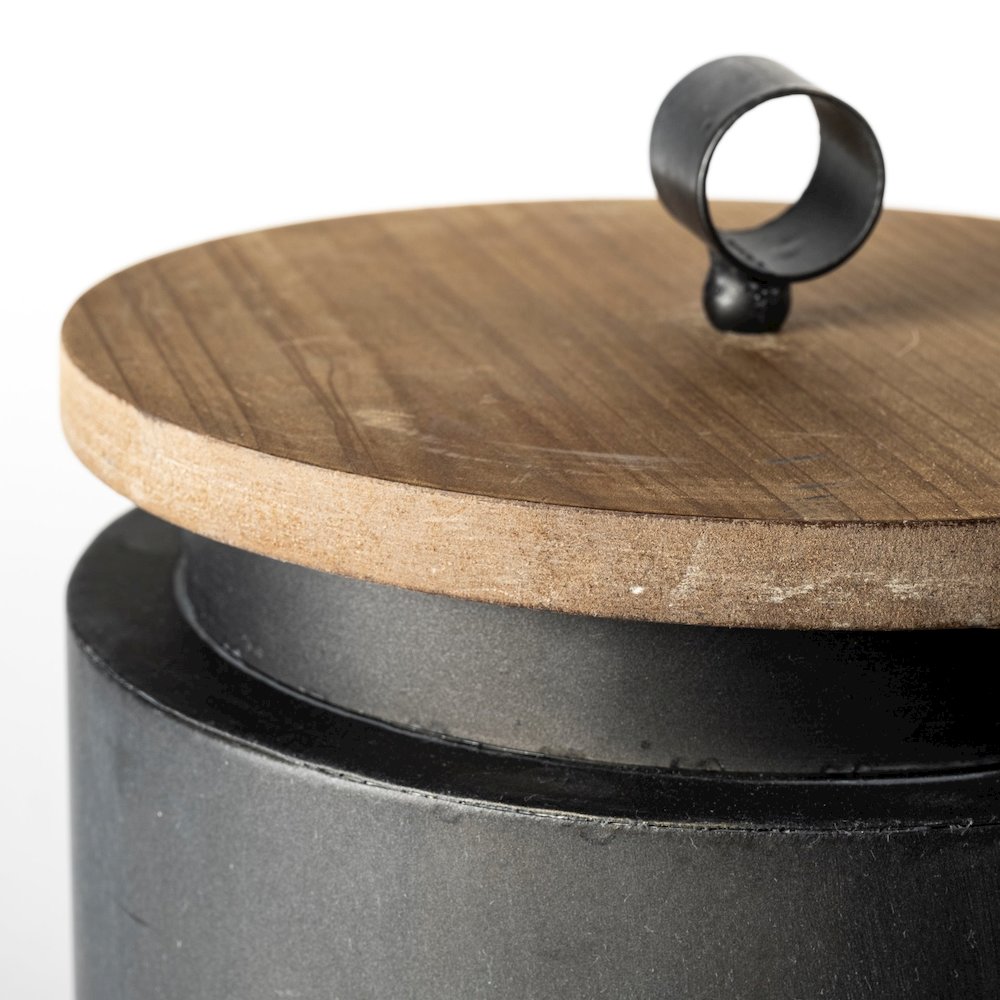 Cyril (Set of 2) Gray Metal Brown Wood Lids Jars. Picture 8