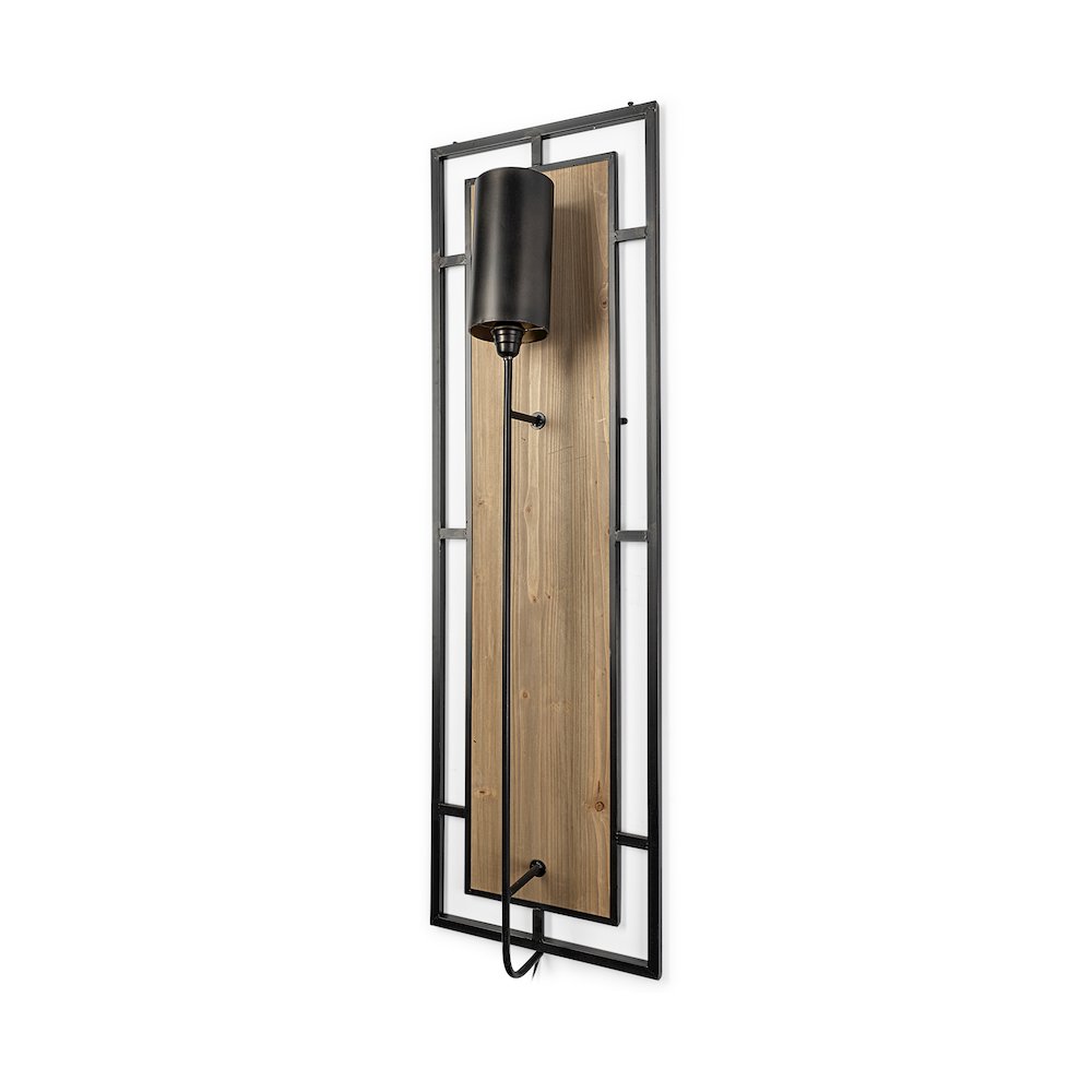 Cleo 16.9x57.1 Black Metal and Wood Rectangular Wall Sconce. Picture 1