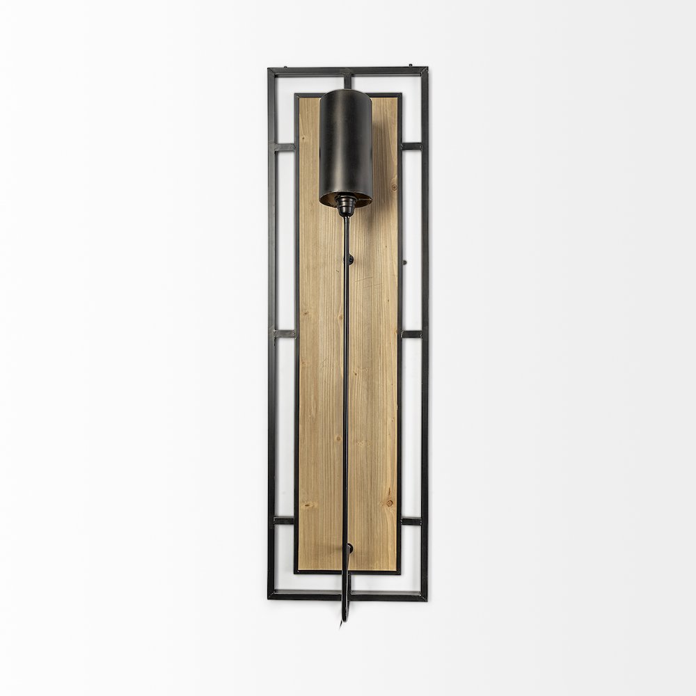Cleo 16.9x57.1 Black Metal and Wood Rectangular Wall Sconce. Picture 3