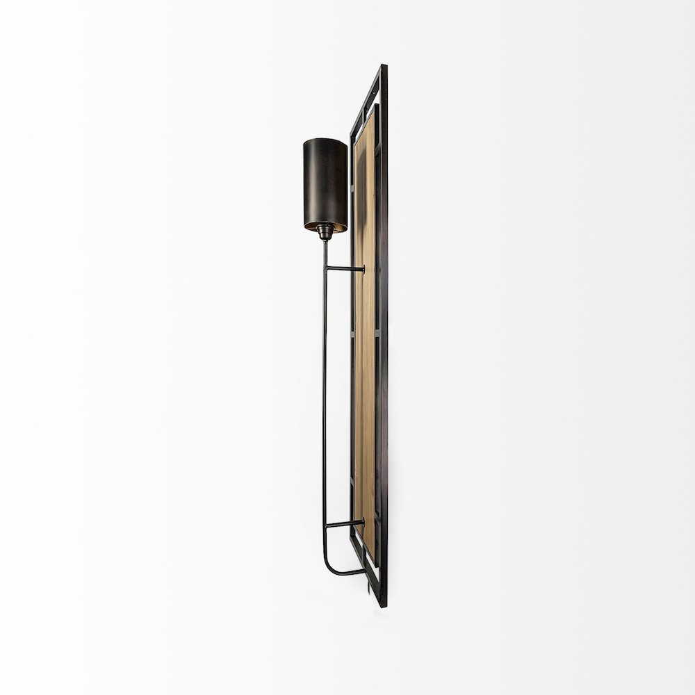 Cleo 16.9x57.1 Black Metal and Wood Rectangular Wall Sconce. Picture 4