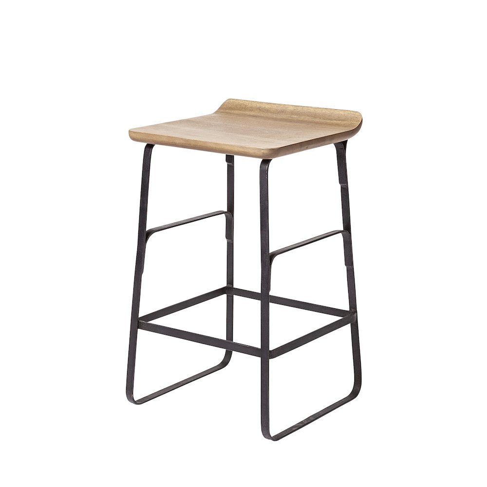 25" Seat Height Brown Wood Seat Black Metal Frame Counter Stool. Picture 1