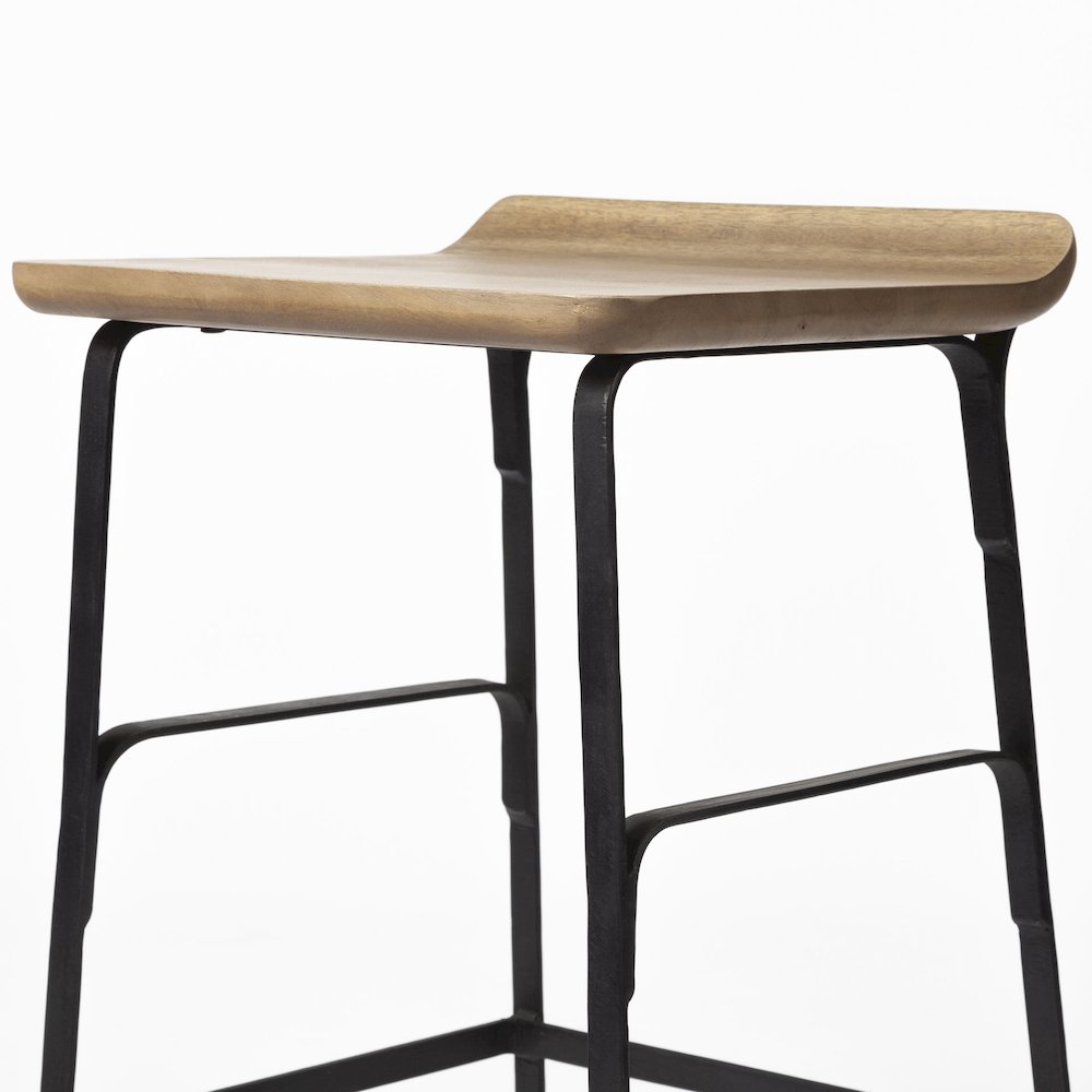 25" Seat Height Brown Wood Seat Black Metal Frame Counter Stool. Picture 3