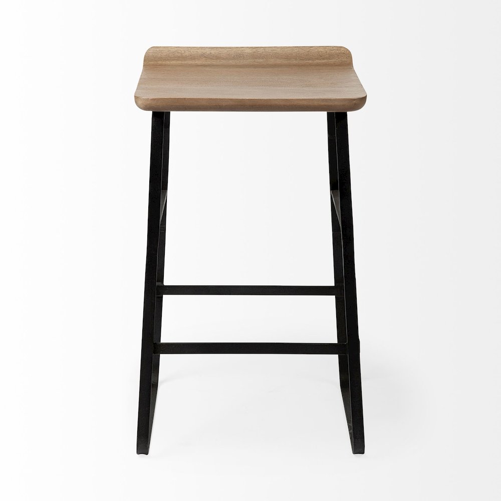 25" Seat Height Brown Wood Seat Black Metal Frame Counter Stool. Picture 12