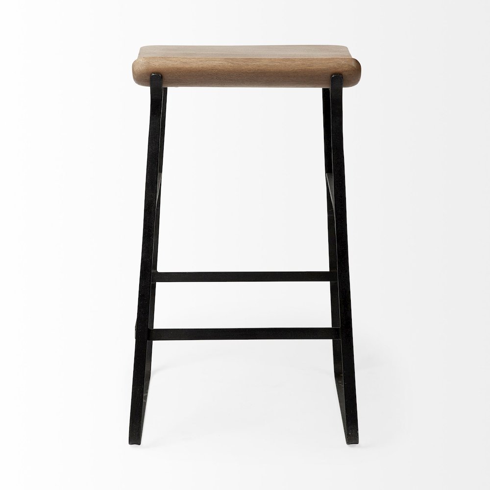 25" Seat Height Brown Wood Seat Black Metal Frame Counter Stool. Picture 14