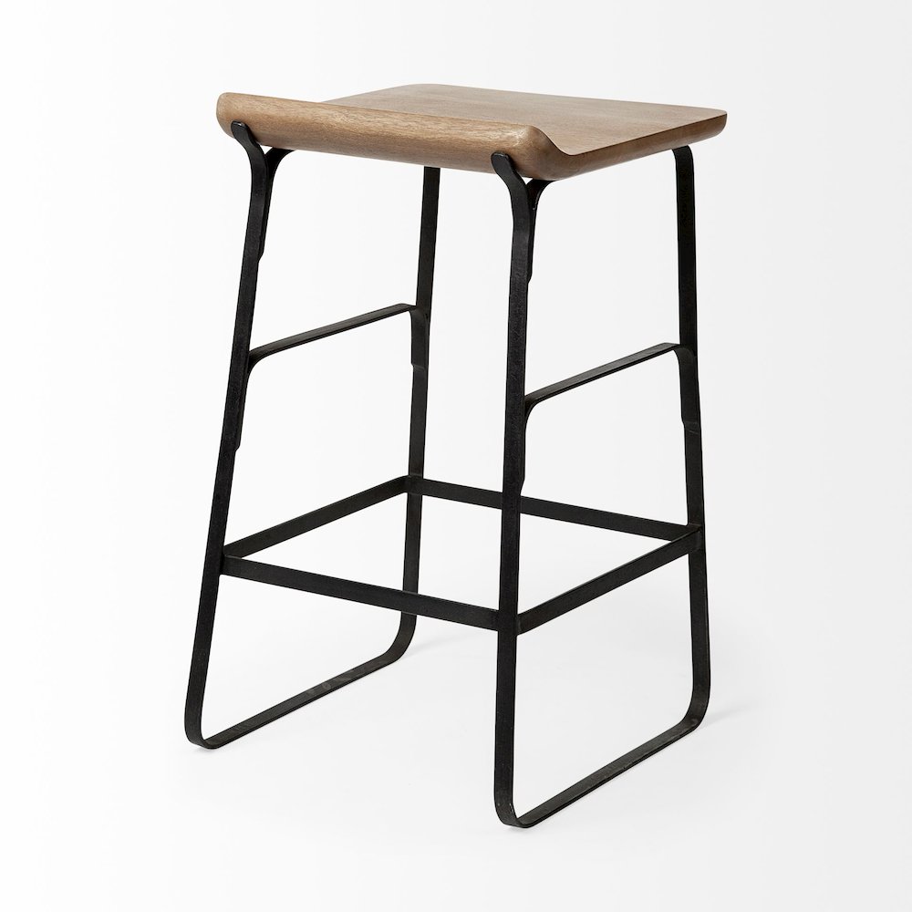 25" Seat Height Brown Wood Seat Black Metal Frame Counter Stool. Picture 15