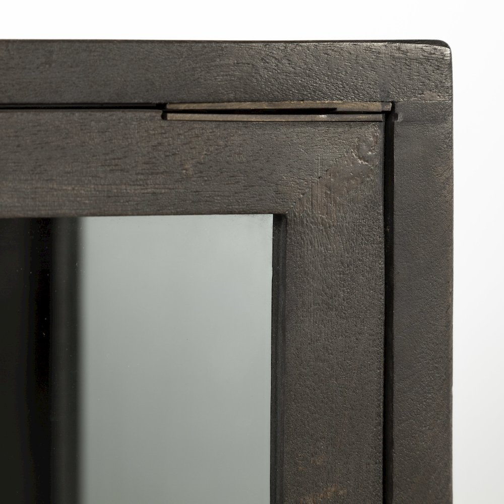 36L X 18W Black-Brown Wood, Black Metal Base 2 Glass Doors Accent Cabinet. Picture 2