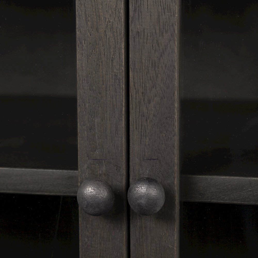 36L X 18W Black-Brown Wood, Black Metal Base 2 Glass Doors Accent Cabinet. Picture 3