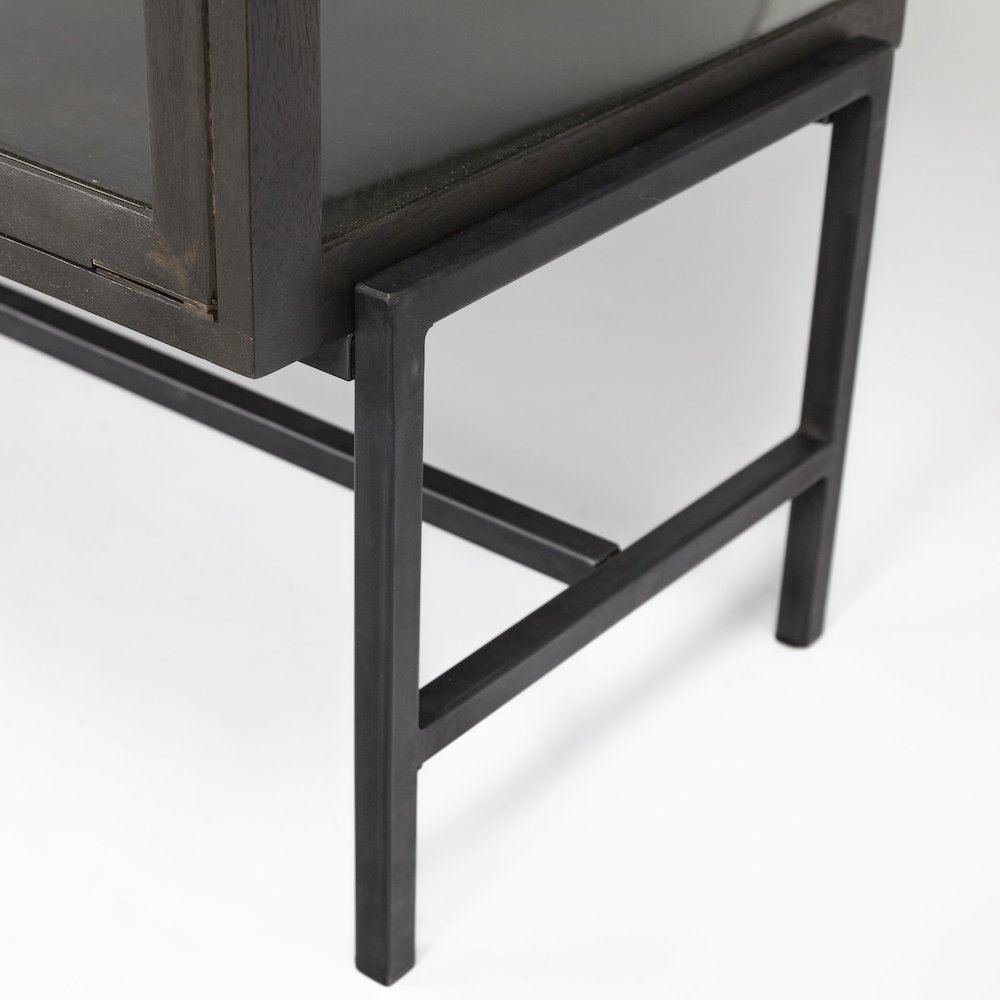 Arelius 70x18 Black-Brown Wood, Black Metal Base 4 Glass Cabinet Doors Sideboard. Picture 9